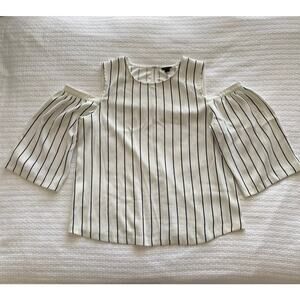 L Ann Taylor White and Black Striped Cold Shoulder Top